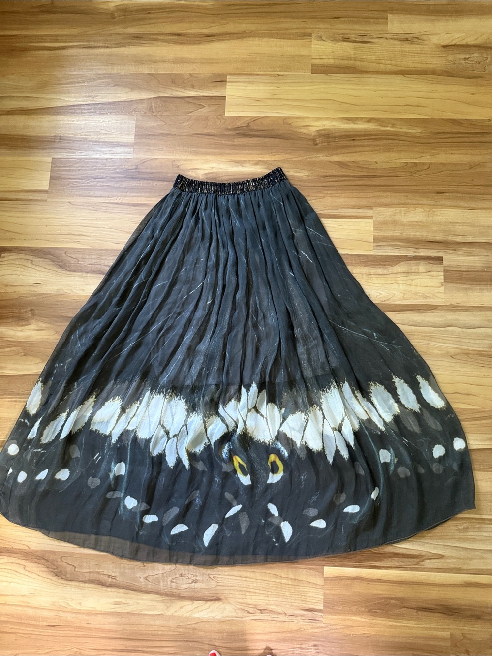 Silk Italian Gray Maxi Skirt with White / yellow Accent and sparkly waist.